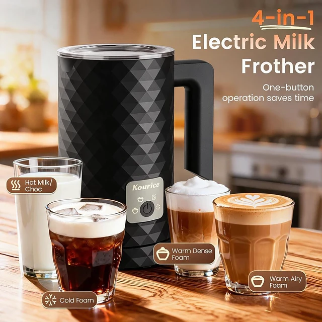Alt view image 2 of 7 - Kourice Electric Milk Frother and Steamer, 4-in-1 Hot & Cold Foam | Barista-Style Hot & Cold Foam for Lattes, Cappuccinos, Iced Coffee, Quiet, One-Touch, Easy to Clean