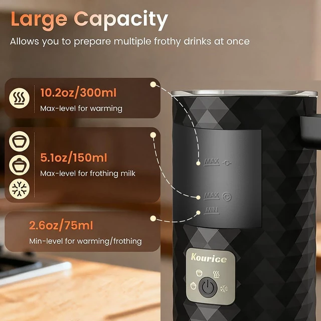 Alt view image 4 of 7 - Kourice Electric Milk Frother and Steamer, 4-in-1 Hot & Cold Foam | Barista-Style Hot & Cold Foam for Lattes, Cappuccinos, Iced Coffee, Quiet, One-Touch, Easy to Clean