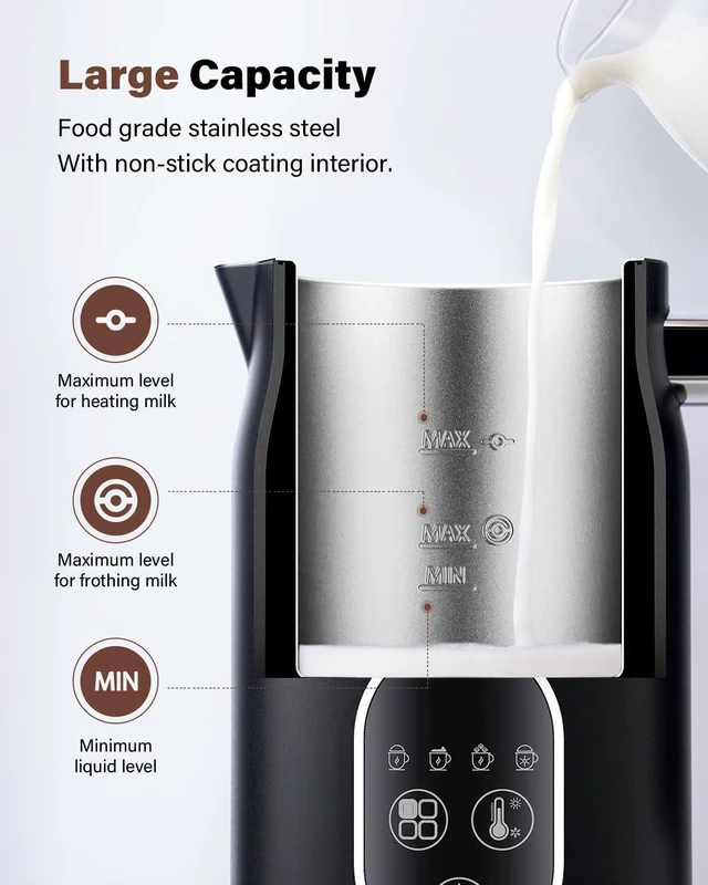 Alt view image 5 of 7 - KIDISLE 4-in-1 Electric Milk Frother and Steamer, Adjustable Temperature | Hot & Cold Foam Maker , 4 Heat Settings 130-160°F, 30-Min Keep Warm, Frother for Coffee, Lattes, Cappuccinos, Hot Chocolate