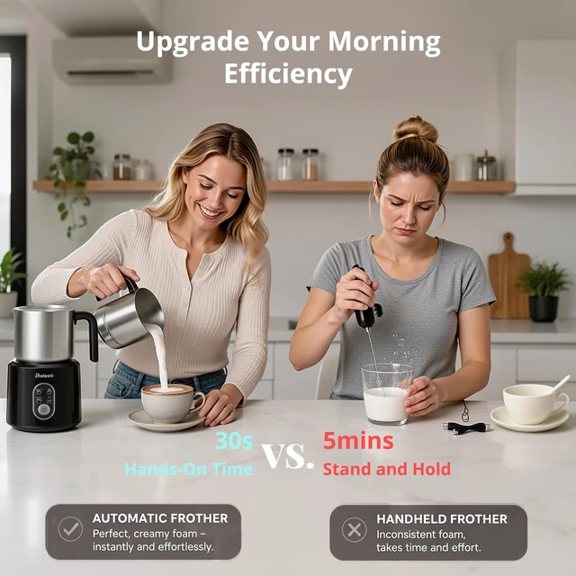 Alt view image 3 of 7 - Beleeb Detachable Milk Frother and Steamer: Hands-Free Froth & Clean 11.8oz | Dishwasher Safe Stainless Steel Jug - 4-in-1 Electric Automatic Hot/Cold Foamer & Hot Chocolate Maker for Latte Cappuccino