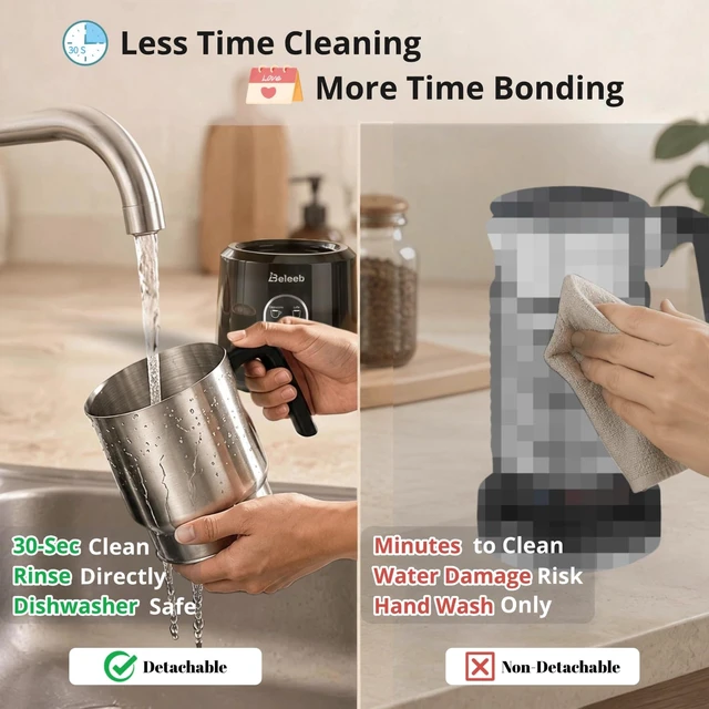 Alt view image 4 of 7 - Beleeb Detachable Milk Frother and Steamer: Hands-Free Froth & Clean 11.8oz | Dishwasher Safe Stainless Steel Jug - 4-in-1 Electric Automatic Hot/Cold Foamer & Hot Chocolate Maker for Latte Cappuccino