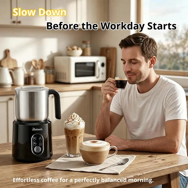 Alt view image 6 of 7 - Beleeb Detachable Milk Frother and Steamer: Hands-Free Froth & Clean 11.8oz | Dishwasher Safe Stainless Steel Jug - 4-in-1 Electric Automatic Hot/Cold Foamer & Hot Chocolate Maker for Latte Cappuccino