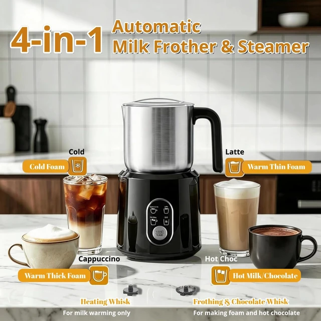 Alt view image 7 of 7 - Beleeb Detachable Milk Frother and Steamer: Hands-Free Froth & Clean 11.8oz | Dishwasher Safe Stainless Steel Jug - 4-in-1 Electric Automatic Hot/Cold Foamer & Hot Chocolate Maker for Latte Cappuccino