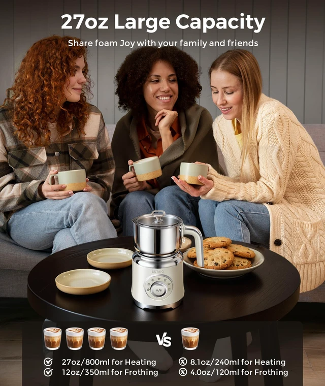 Alt view image 4 of 7 - Milk Frother, 27oz All-in-1 Milk Steamer and Frother for Coffee, Variable Froth Thickness, Hot & Cold Foam Milk Warmer with Temperature Control