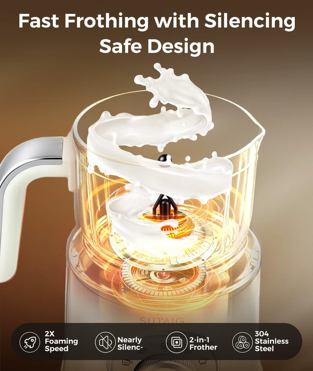 Alt view image 5 of 7 - Milk Frother, 27oz All-in-1 Milk Steamer and Frother for Coffee, Variable Froth Thickness, Hot & Cold Foam Milk Warmer with Temperature Control
