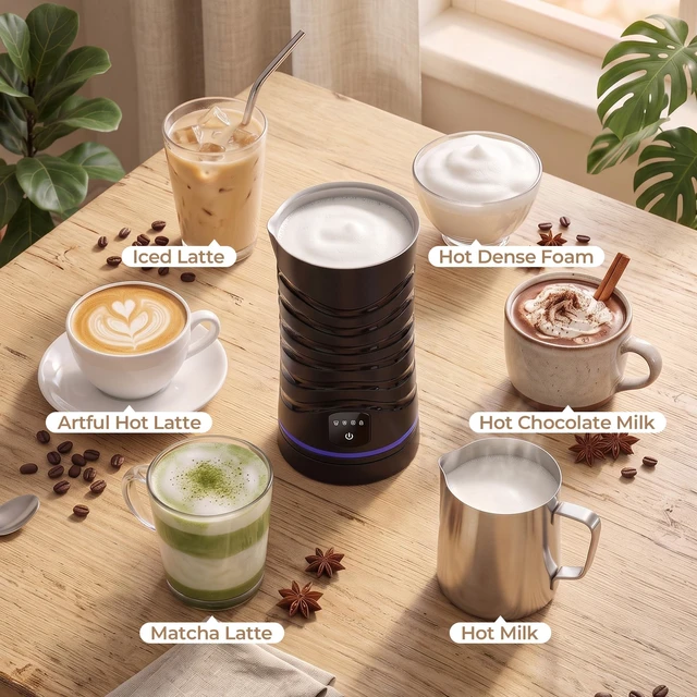 Alt view image 4 of 7 - Large Capacity Milk Frother 430ml, 4-in-1Electric Milk Steamer and Frother | 130s Fast Frothing, Stainless Steel Coffee Frother, Hot and Cold Foam Maker for Latte Coffee Macchiato Hot Chocolate
