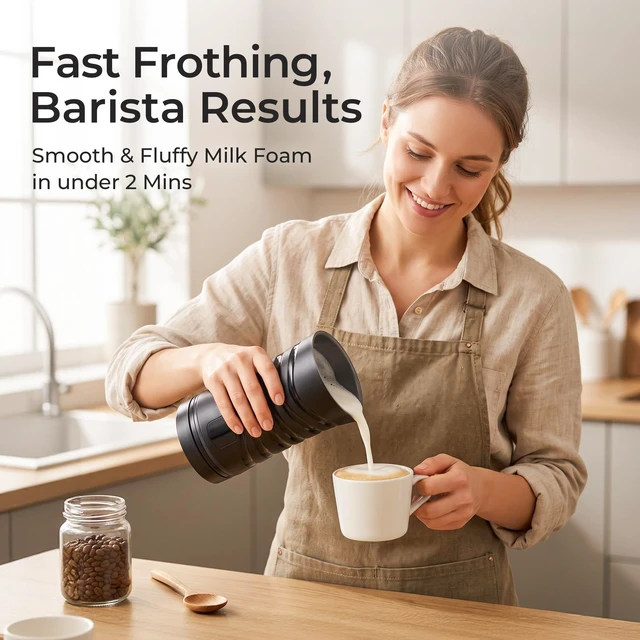 Alt view image 2 of 7 - Large Capacity Milk Frother 430ml, 4-in-1Electric Milk Steamer and Frother | 130s Fast Frothing, Stainless Steel Coffee Frother, Hot and Cold Foam Maker for Latte Coffee Macchiato Hot Chocolate