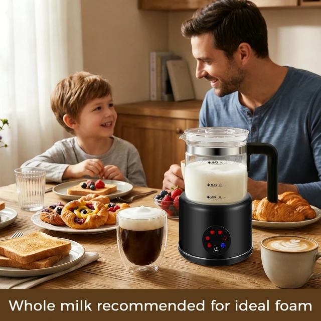 Alt view image 2 of 7 - Milk Frother and Steamer, 6 in 1 Milk Steamer and Milk Warmer, 17oz Auto Shut Off Electric Frother with Touch Screen, Hot/Cold Foam Maker for Coffee, Latte, Cappuccino, Hot Chocolate, Black