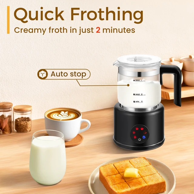 Alt view image 3 of 7 - Milk Frother and Steamer, 6 in 1 Milk Steamer and Milk Warmer, 17oz Auto Shut Off Electric Frother with Touch Screen, Hot/Cold Foam Maker for Coffee, Latte, Cappuccino, Hot Chocolate, Black