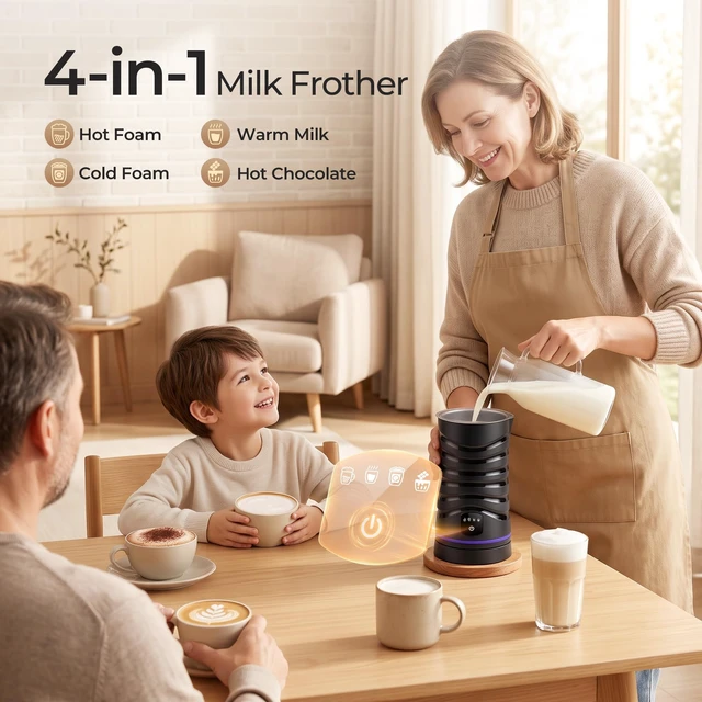 Alt view image 7 of 7 - Large Capacity Milk Frother 430ml, 4-in-1Electric Milk Steamer and Frother | 130s Fast Frothing, Stainless Steel Coffee Frother, Hot and Cold Foam Maker for Latte Coffee Macchiato Hot Chocolate