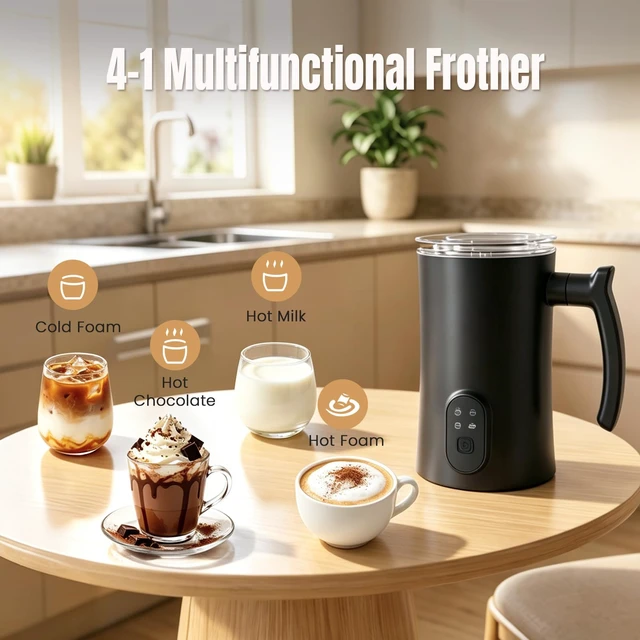 Alt view image 4 of 7 - 4-in-1 Milk Frother and Steamer, 350ml Hot and Cold Foam Maker for Coffee | Automatic Coffee Frother Electric Milk Frother Milk Steamer for Lattes Cappuccino Foam Preparation Hot Chocolate Milk Warmer