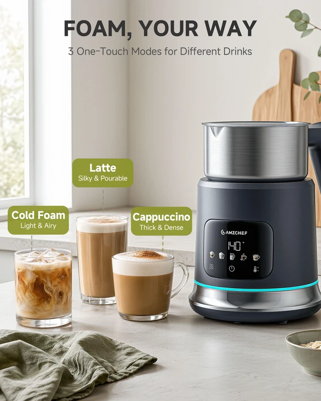Alt view image 5 of 7 - AMZCHEF 5-in-1 Milk Frother and Steamer 21oz/600mL, Space Grey | Adjustable Temp & 550W IH Heating, Memory Function for Hot & Cold Foam, Hot Chocolate & Milk Warmer, Dishwasher Safe