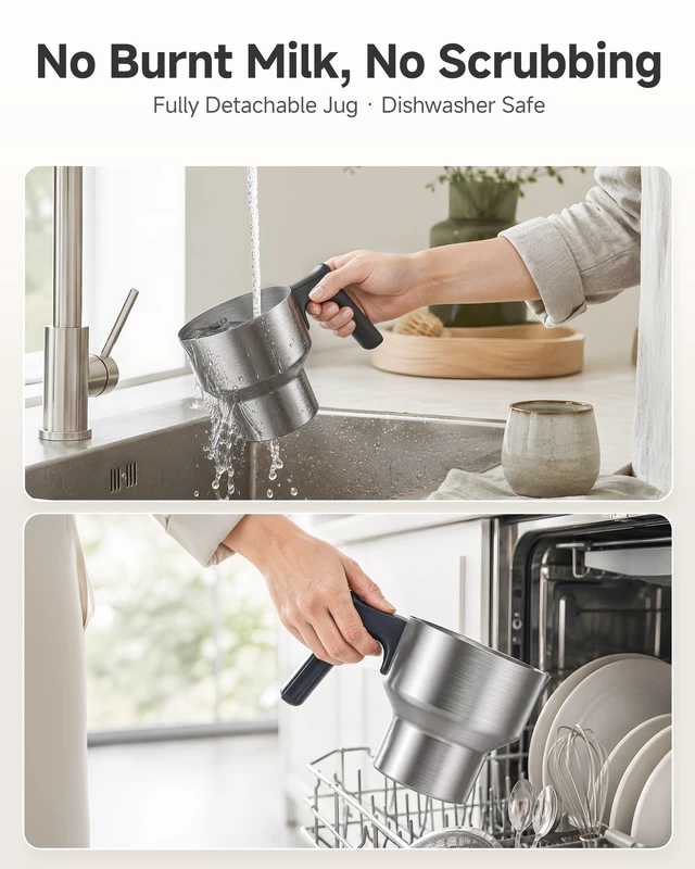 Alt view image 6 of 7 - AMZCHEF 5-in-1 Milk Frother and Steamer 21oz/600mL, Space Grey | Adjustable Temp & 550W IH Heating, Memory Function for Hot & Cold Foam, Hot Chocolate & Milk Warmer, Dishwasher Safe