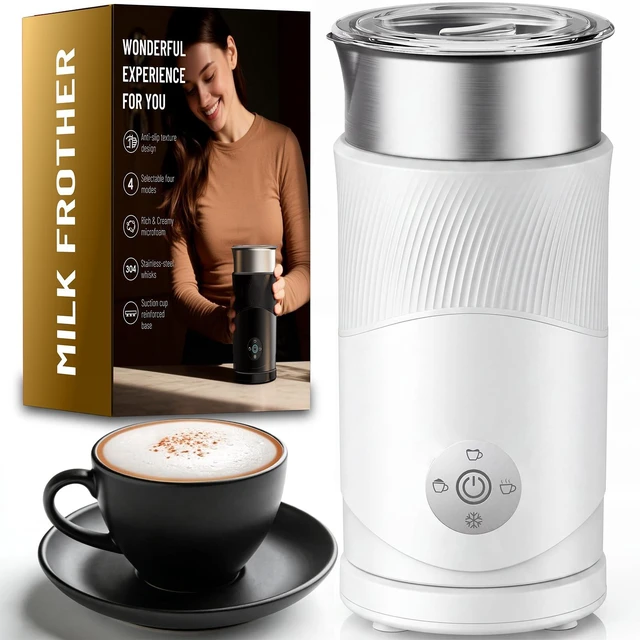 Main image of 350ml Electric Milk Frother: 4-in-1 Hot & Cold Foam Maker - White | 450W Milk Steamer With 180ml Foam, Under 55dB For Family Mornings - SUS304 Steel, 2 Whisks for Latte, Cappuccino