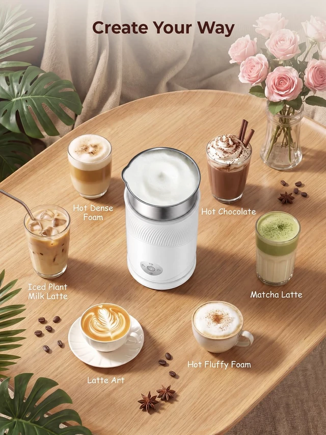 Alt view image 3 of 7 - 350ml Electric Milk Frother: 4-in-1 Hot & Cold Foam Maker - White | 450W Milk Steamer With 180ml Foam, Under 55dB For Family Mornings - SUS304 Steel, 2 Whisks for Latte, Cappuccino