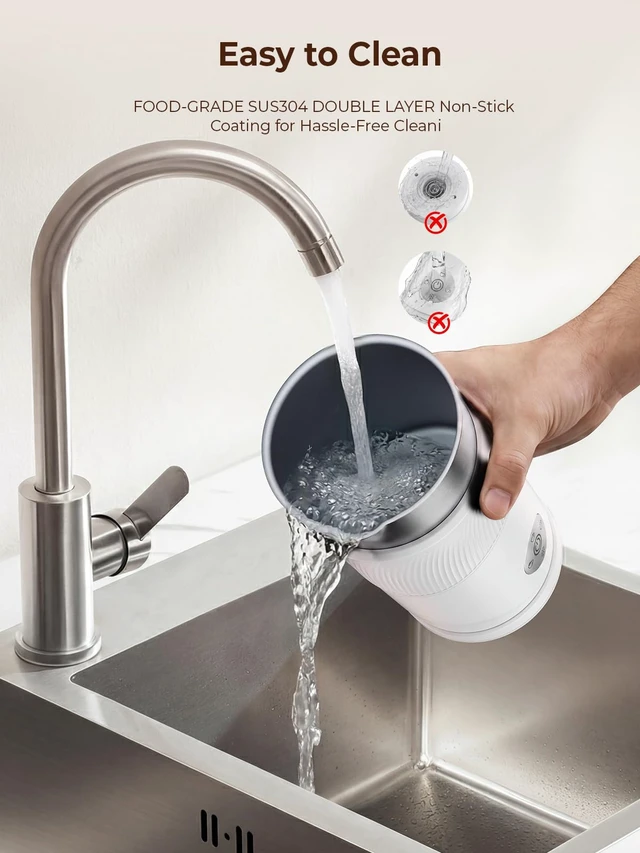 Alt view image 6 of 7 - 350ml Electric Milk Frother: 4-in-1 Hot & Cold Foam Maker - White | 450W Milk Steamer With 180ml Foam, Under 55dB For Family Mornings - SUS304 Steel, 2 Whisks for Latte, Cappuccino