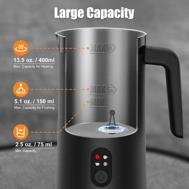 Alt view image 3 of 7 - CookSwift Milk Frother, 13.5oz Large Capacity Electric Frother(Black) | Automatic Hot and Cold Foam Maker and Milk Warmer, Electric Frother for Coffee, Latte, Cappuccino, Macchiato, Matcha
