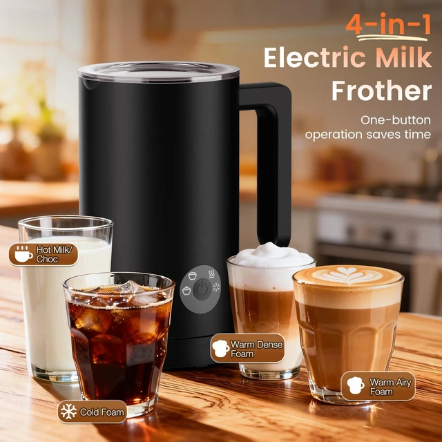 Alt view image 2 of 7 - Kourice 4-in-1 Electric Milk Frother & Steamer Automatic Frother Machine, Barista-Style Hot & Cold Foam for Lattes, Cappuccinos, Iced Coffee, Quiet, One-Touch, Easy to Clean