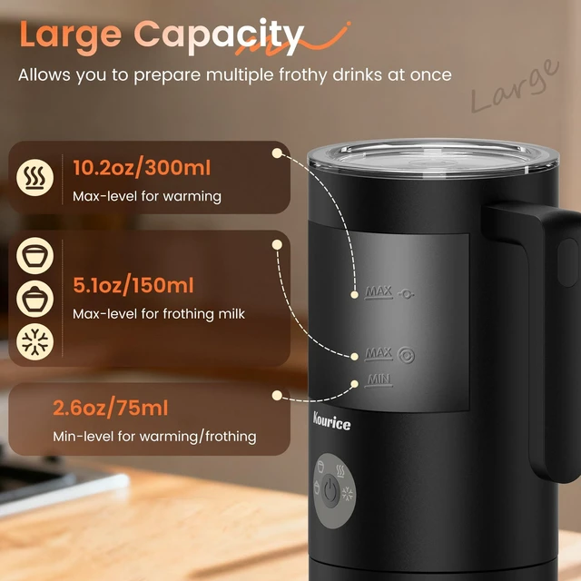 Alt view image 3 of 7 - Kourice 4-in-1 Electric Milk Frother & Steamer Automatic Frother Machine, Barista-Style Hot & Cold Foam for Lattes, Cappuccinos, Iced Coffee, Quiet, One-Touch, Easy to Clean