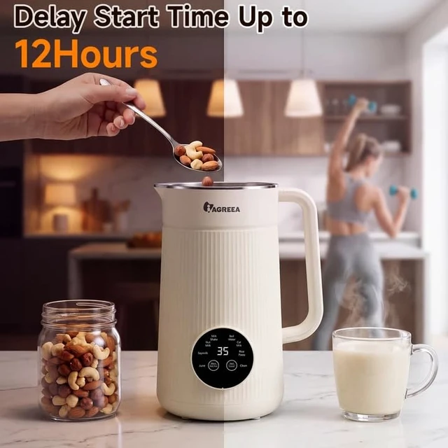 Alt view image 6 of 7 - IAGREEA
Nut
Milk
Maker
Machine,
35oz
Soy/Almond/Oat
Milk/Juice
Maker,
White | 12H Delay, 2H Preservation, 8 Programs, BPA-Free, Self-Cleaning, Suitable for 4-5 People, 10 Stainless Steel Blade
