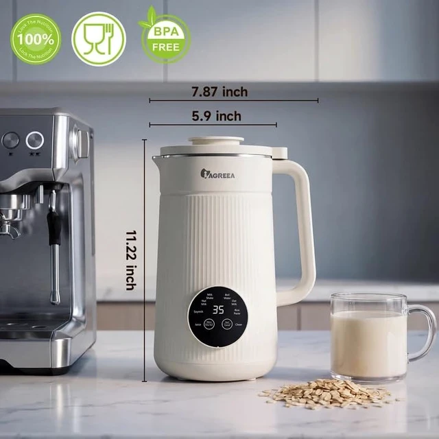 Alt view image 7 of 7 - IAGREEA
Nut
Milk
Maker
Machine,
35oz
Soy/Almond/Oat
Milk/Juice
Maker,
White | 12H Delay, 2H Preservation, 8 Programs, BPA-Free, Self-Cleaning, Suitable for 4-5 People, 10 Stainless Steel Blade