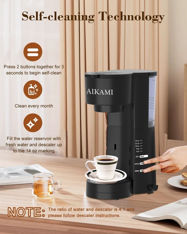 Alt view image 4 of 7 - 4 IN 1 Single Serve Coffee Maker with Milk Frother and Coffee Grinder, Coffee Maker for K Cup and Ground Coffee, with 30 oz Removable Water Reservoir, 6 to 14 oz. Brew Sizes, Coffee Machine for Home