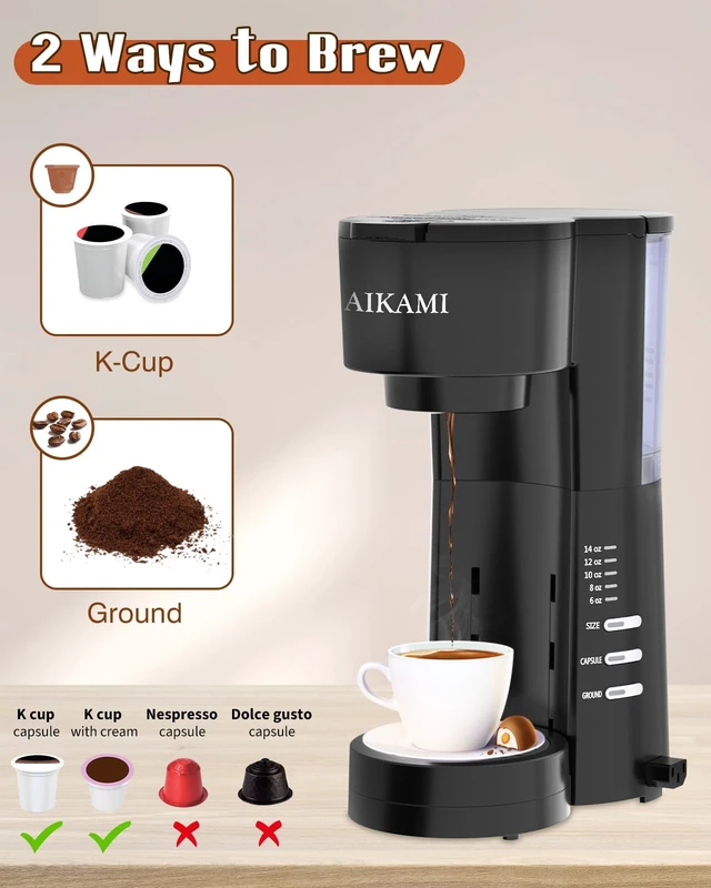 Alt view image 3 of 7 - 4 IN 1 Single Serve Coffee Maker with Milk Frother and Coffee Grinder, Coffee Maker for K Cup and Ground Coffee, with 30 oz Removable Water Reservoir, 6 to 14 oz. Brew Sizes, Coffee Machine for Home