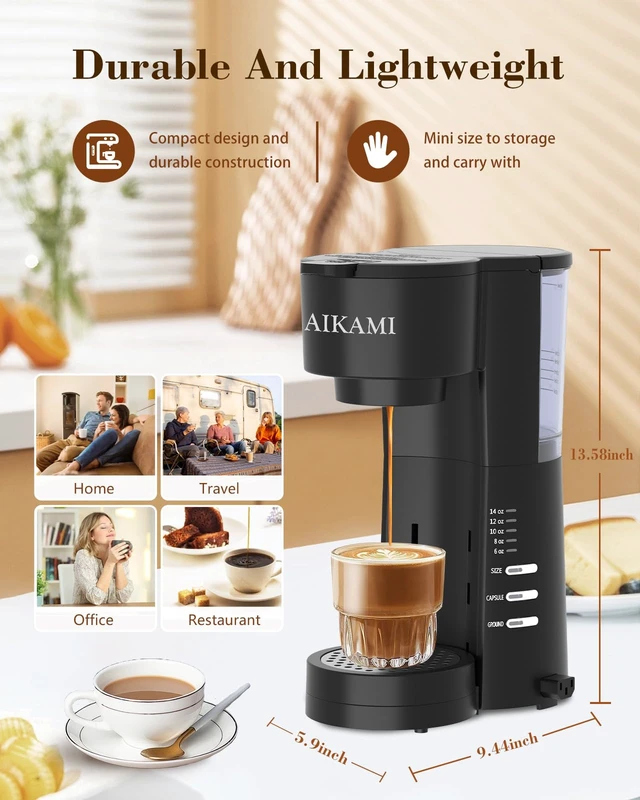 Alt view image 7 of 7 - 4 IN 1 Single Serve Coffee Maker with Milk Frother and Coffee Grinder, Coffee Maker for K Cup and Ground Coffee, with 30 oz Removable Water Reservoir, 6 to 14 oz. Brew Sizes, Coffee Machine for Home
