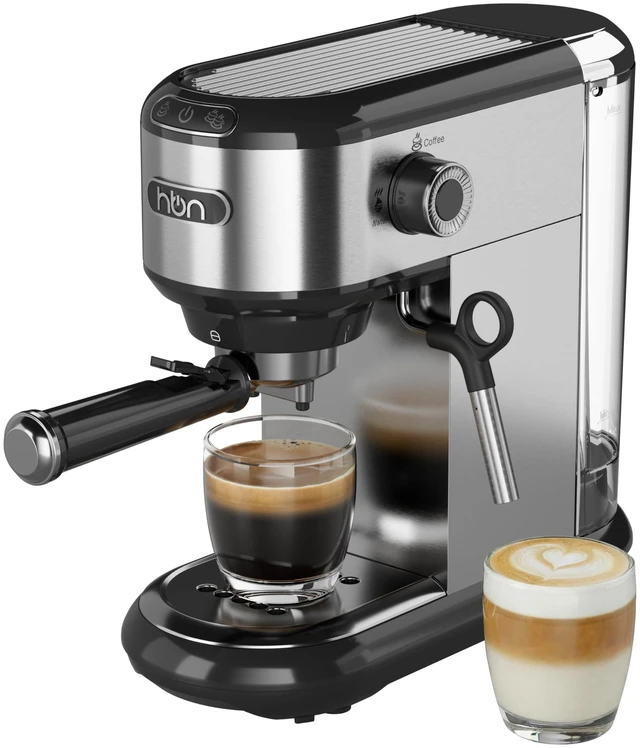 Main image of HBN 20 Bar Espresso Machine with Milk Frother, Compact Espresso Maker for Ground Coffee, Stainless Steel Coffee Machine with Steam Wand & 34oz Removable Water Tank, 1450W for Home & Office
