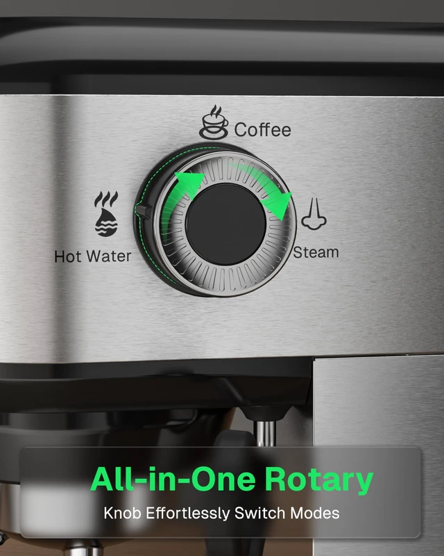 Alt view image 5 of 7 - HBN 20 Bar Espresso Machine with Milk Frother, Compact Espresso Maker for Ground Coffee, Stainless Steel Coffee Machine with Steam Wand & 34oz Removable Water Tank, 1450W for Home & Office
