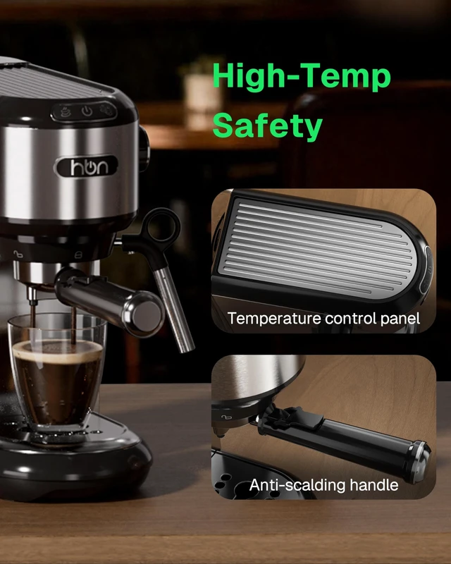 Alt view image 6 of 7 - HBN 20 Bar Espresso Machine with Milk Frother, Compact Espresso Maker for Ground Coffee, Stainless Steel Coffee Machine with Steam Wand & 34oz Removable Water Tank, 1450W for Home & Office