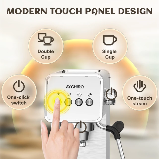 Alt view image 6 of 7 - AYCHIRO 20 Bar Espresso Machine, Semi-Automatic Espresso Maker with Milk Frother Wand, Compact Stainless Steel Coffee Machine for Latte & Cappuccino, 37.2 oz Removable Water Tank