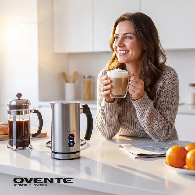 Alt view image 4 of 7 - OVENTE Milk Frother and Steamer, Double-Wall Insulation, Silver FR3608BR | Electric Hot and Cold Foam Maker for Coffee, Latte, Cappuccino, Hot Chocolate, Macchiato with Silent Operation, Auto Shutoff