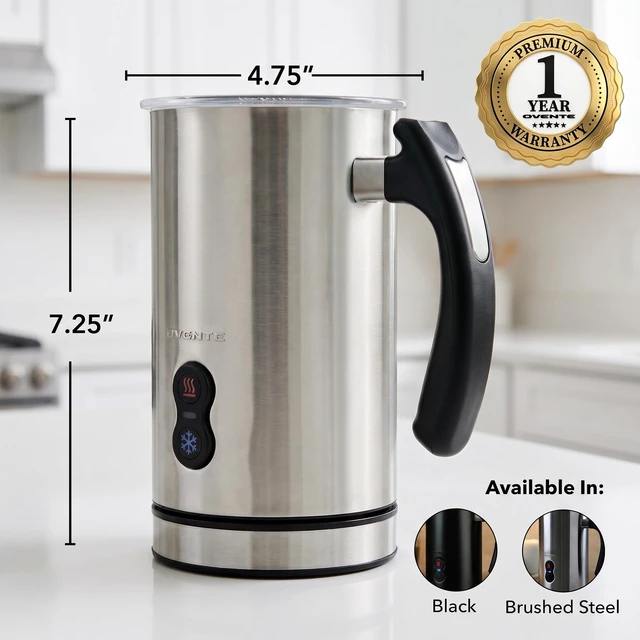 Alt view image 5 of 7 - OVENTE Milk Frother and Steamer, Double-Wall Insulation, Silver FR3608BR | Electric Hot and Cold Foam Maker for Coffee, Latte, Cappuccino, Hot Chocolate, Macchiato with Silent Operation, Auto Shutoff