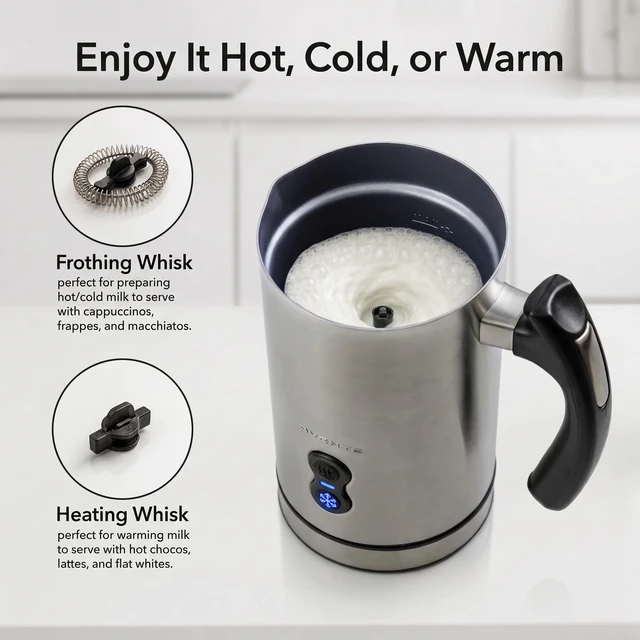 Alt view image 6 of 7 - OVENTE Milk Frother and Steamer, Double-Wall Insulation, Silver FR3608BR | Electric Hot and Cold Foam Maker for Coffee, Latte, Cappuccino, Hot Chocolate, Macchiato with Silent Operation, Auto Shutoff