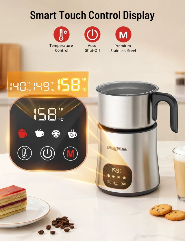 Alt view image 3 of 7 - PARIS RHÔNE Milk Frother & Steamer, 4in1 Touch Control Milk Warmer 650ml | Variable Temperature Control, DishwasherSafe, Memory Function, Smart Touch Panel, for Latte, Cappuccino & Hot Chocolate