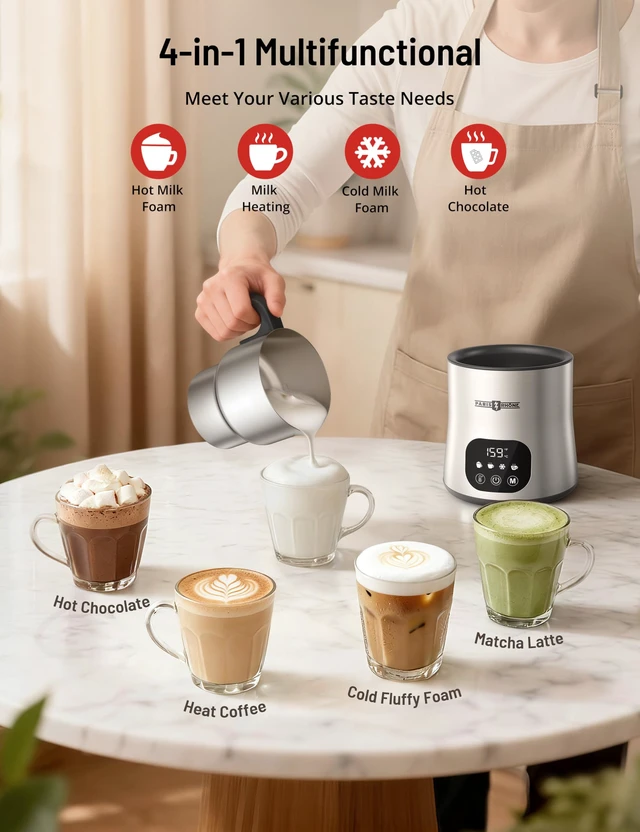 Alt view image 5 of 7 - PARIS RHÔNE Milk Frother & Steamer, 4in1 Touch Control Milk Warmer 650ml | Variable Temperature Control, DishwasherSafe, Memory Function, Smart Touch Panel, for Latte, Cappuccino & Hot Chocolate