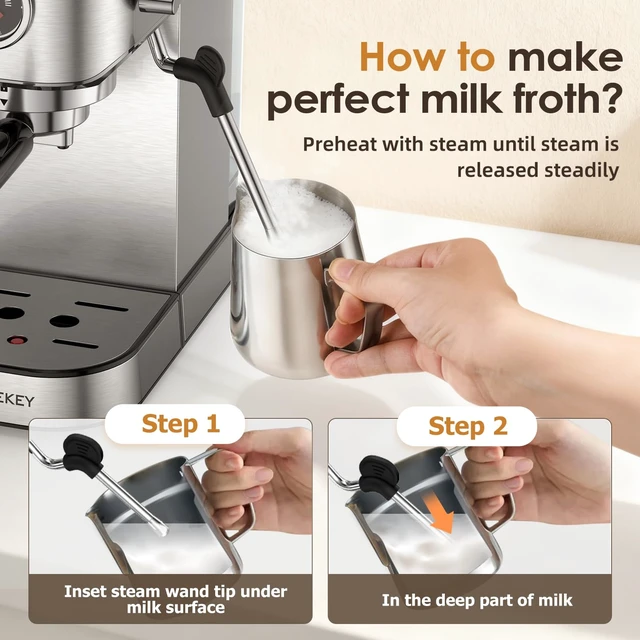 Alt view image 7 of 7 - Spacekey Espresso Machine with Milk Frother 20 Bar, Stainless Steel | Fast Heating, Americano Mode, Customized Coffee Volume, 39oz Removable Water Tank, for Cappuccino Latte, CM5080