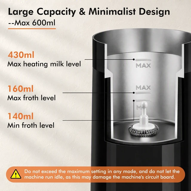 Alt view image 4 of 7 - Milk Frother and Steamer, 6-in-1 Electric Milk Frother | 14.5oz Hot & Cold Foam Maker, Milk Warmer with Temperature Control for Coffee, Latte, Cappuccino, Yogurt & Hot Chocolate