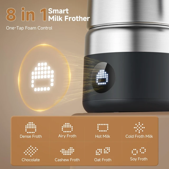 Alt view image 4 of 7 - AMZCHEF All-in-1 Milk Frother and Steamer, 17oz Stainless Steel Jug, 600W | Split Design, LED Display, Automatic Warm & Cold Foam for Coffee, Latte, Macchiato, Cappuccino, Hot Chocolate, Easy to Clean