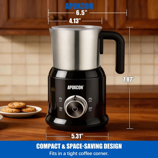 Alt view image 2 of 7 - APOXCON Milk Frother and Steamer, Automatic Warm & Cold Foam Maker with Stainless Steel Jug, Detachable Electric Coffee Frother for Cappuccino, Latte, Hot Chocolate