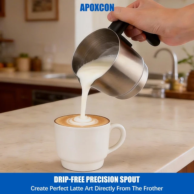 Alt view image 6 of 7 - APOXCON Milk Frother and Steamer, Automatic Warm & Cold Foam Maker with Stainless Steel Jug, Detachable Electric Coffee Frother for Cappuccino, Latte, Hot Chocolate