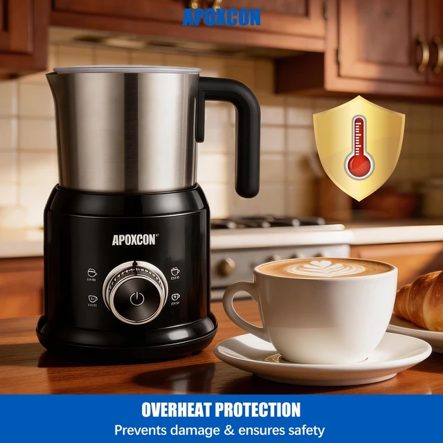 Alt view image 7 of 7 - APOXCON Milk Frother and Steamer, Automatic Warm & Cold Foam Maker with Stainless Steel Jug, Detachable Electric Coffee Frother for Cappuccino, Latte, Hot Chocolate