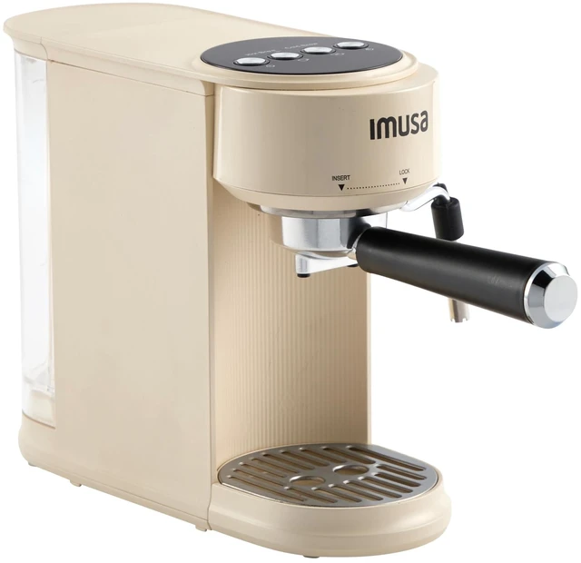 Main image of IMUSA 1 or 2 Cup Electric Slimbrew Espresso Cappuccino Coffee Maker, Almond | Milk Frother with Fast Thermoblock Heating, Compact Design for Hot or Iced Drinks