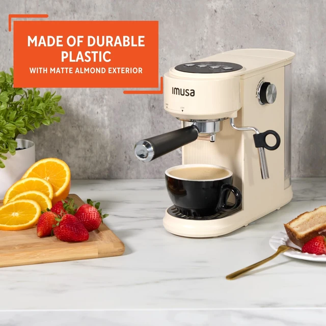 Alt view image 3 of 7 - IMUSA 1 or 2 Cup Electric Slimbrew Espresso Cappuccino Coffee Maker, Almond | Milk Frother with Fast Thermoblock Heating, Compact Design for Hot or Iced Drinks