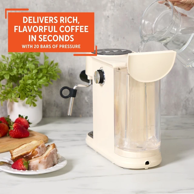 Alt view image 4 of 7 - IMUSA 1 or 2 Cup Electric Slimbrew Espresso Cappuccino Coffee Maker, Almond | Milk Frother with Fast Thermoblock Heating, Compact Design for Hot or Iced Drinks