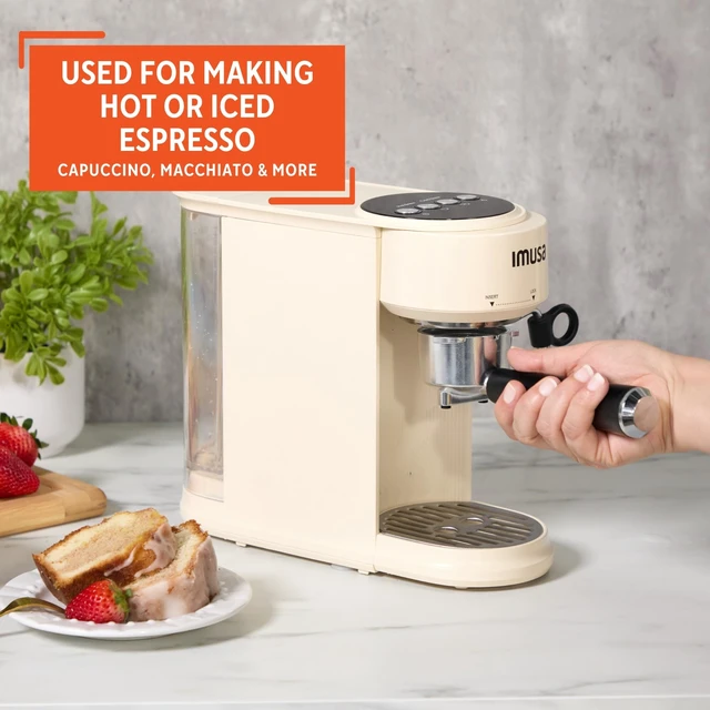 Alt view image 6 of 7 - IMUSA 1 or 2 Cup Electric Slimbrew Espresso Cappuccino Coffee Maker, Almond | Milk Frother with Fast Thermoblock Heating, Compact Design for Hot or Iced Drinks