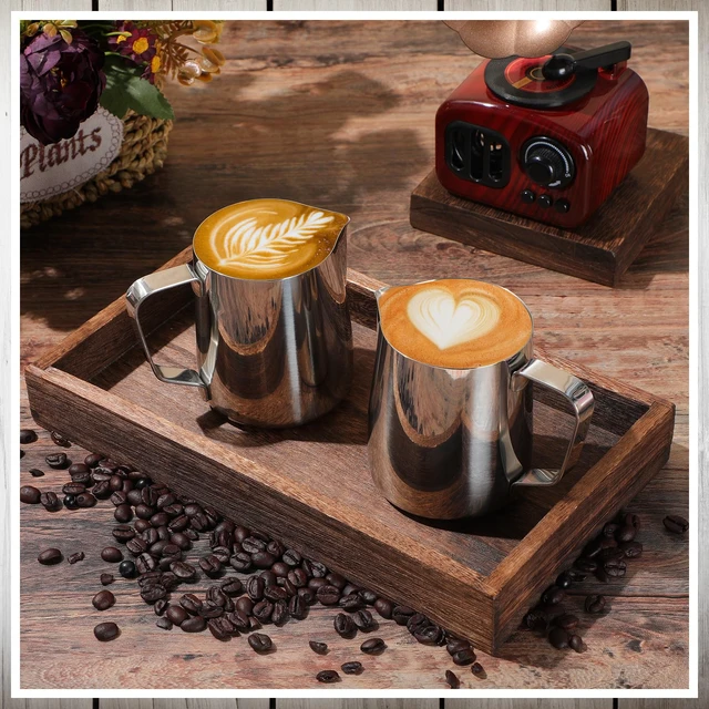 Alt view image 6 of 7 - Dandat 8 Pcs Milk Frothing Pitcher 12 oz Stainless Steel Milk Frother Cup | Pour Spout for Latte Art, Ml Oz Marks Inside, Steaming Pitchers for Cappuccino Hot Chocolate, Frother Cup with Handle
