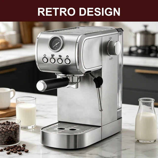 Alt view image 2 of 6 - Milaroma Espresso machine 20 Bar, Espresso Maker with Powerful Steam Milk Frother, Stainless Steel Coffee Machine with Fast Heating System for Latte, Cappuccino