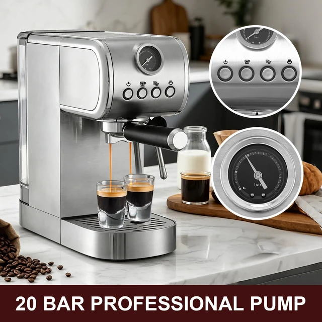 Alt view image 3 of 6 - Milaroma Espresso machine 20 Bar, Espresso Maker with Powerful Steam Milk Frother, Stainless Steel Coffee Machine with Fast Heating System for Latte, Cappuccino